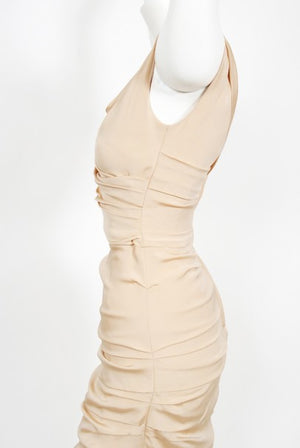 2013 Dolce & Gabbana Naked Nude Ruched Stretch Silk Hourglass Mermaid Gown