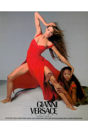 1993 Gianni Versace Couture Red Silk Jersey Bustier High-Slits Gown