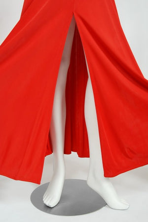 1993 Gianni Versace Couture Red Silk Jersey Bustier High-Slits Gown