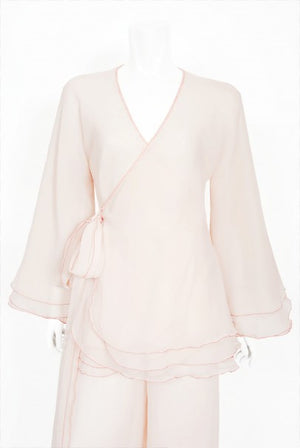 1970's Stephen Burrows Pale-Pink Layered Chiffon Wrap Blouse Pantsuit