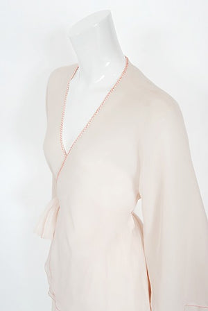 1970's Stephen Burrows Pale-Pink Layered Chiffon Wrap Blouse Pantsuit