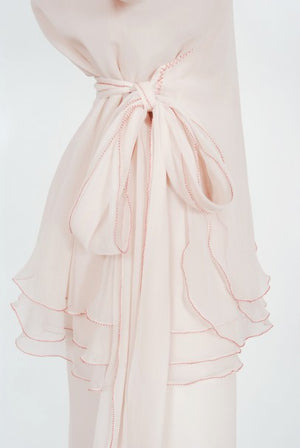 1970's Stephen Burrows Pale-Pink Layered Chiffon Wrap Blouse Pantsuit