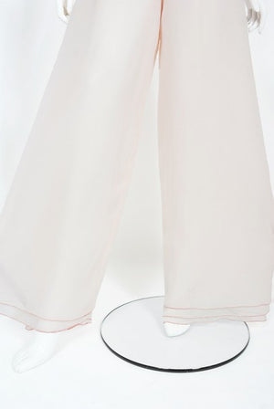 1970's Stephen Burrows Pale-Pink Layered Chiffon Wrap Blouse Pantsuit