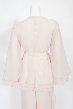 1970's Stephen Burrows Pale-Pink Layered Chiffon Wrap Blouse Pantsuit