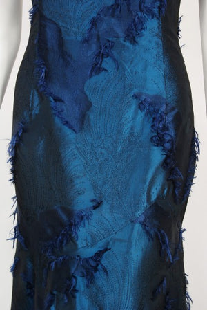 1999 Christian Dior by Galliano Sapphire Blue Eyelash Silk Bias-Cut Gown