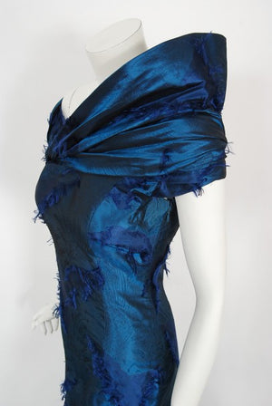 1999 Christian Dior by Galliano Sapphire Blue Eyelash Silk Bias-Cut Gown