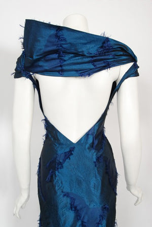 1999 Christian Dior by Galliano Sapphire Blue Eyelash Silk Bias-Cut Gown