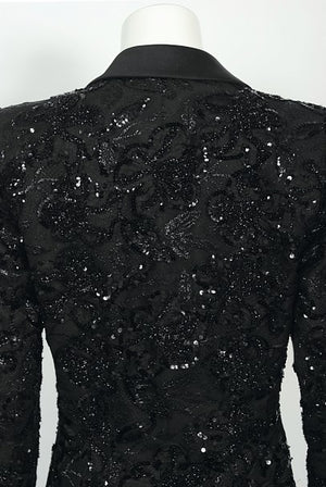 1984 Yves Saint Laurent Haute Couture Sequin Satin Maxi Tuxedo Jacket