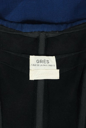 1960s Madame Grès Haute Couture Blue Beaded Sheer Silk Trained Gown