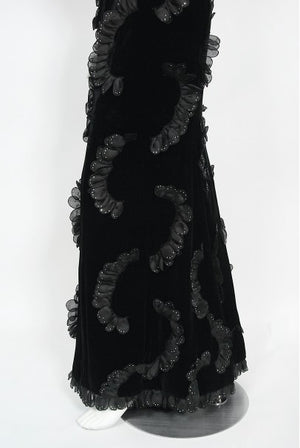 1984 Givenchy Haute Couture Silk Petal Applique Velvet Hourglass Gown