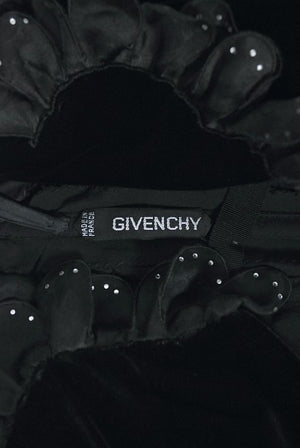 1984 Givenchy Haute Couture Silk Petal Applique Velvet Hourglass Gown