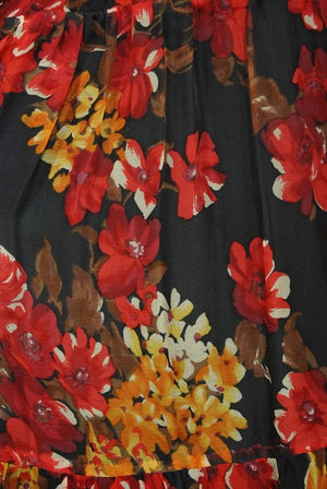 1970's Léron Creation Sunset Floral Sheer Silk Chiffon Maxi Dress & Tie-Neck Jacket