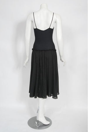 1977 Sant Angelo Documented Black Jersey Lace-Up Bodysuit Dress & Shawl