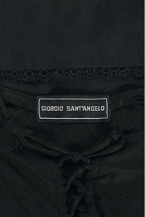 1977 Sant Angelo Documented Black Jersey Lace-Up Bodysuit Dress & Shawl