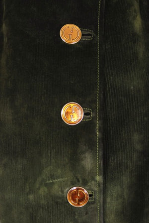 1970's Gucci Olive-Green Leather Suede Logo Enamel Trench Coat Jacket