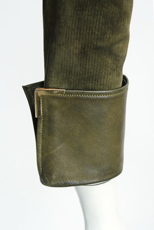 1970's Gucci Olive-Green Leather Suede Logo Enamel Trench Coat Jacket