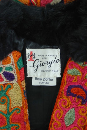 1969 Thea Porter Couture Rare 'Samawa' Embroidered Wool Documented Coat