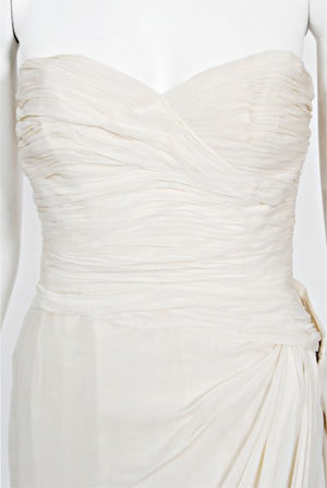 1955 Jean Dessès Haute Couture Ivory Silk Chiffon Strapless Draped Gown