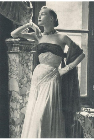 1955 Jean Dessès Haute Couture Ivory Silk Chiffon Strapless Draped Gown