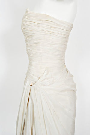 1955 Jean Dessès Haute Couture Ivory Silk Chiffon Strapless Draped Gown