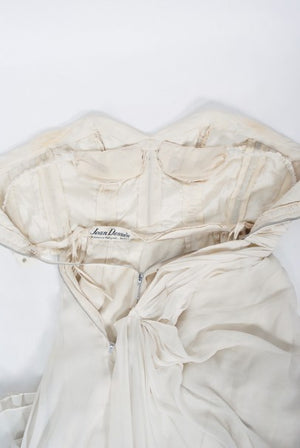 1955 Jean Dessès Haute Couture Ivory Silk Chiffon Strapless Draped Gown