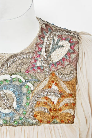1968 Madame Grès Haute Couture Beaded Embroidered Ivory Silk Gown