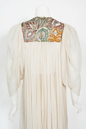 1968 Madame Grès Haute Couture Beaded Embroidered Ivory Silk Gown