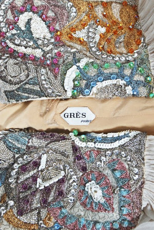1968 Madame Grès Haute Couture Beaded Embroidered Ivory Silk Gown