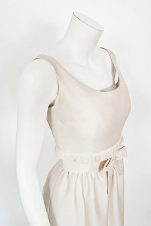 1960's Aurore Paris Couture Ivory Silk Nipped-Waist Bow Bridal Gown