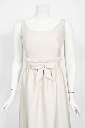 1960's Aurore Paris Couture Ivory Silk Nipped-Waist Bow Bridal Gown