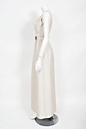 1960's Aurore Paris Couture Ivory Silk Nipped-Waist Bow Bridal Gown