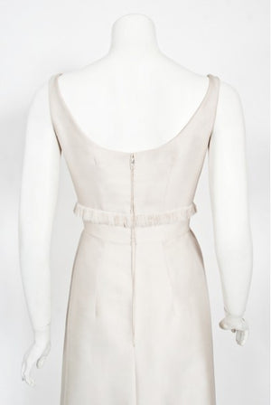 1960's Aurore Paris Couture Ivory Silk Nipped-Waist Bow Bridal Gown