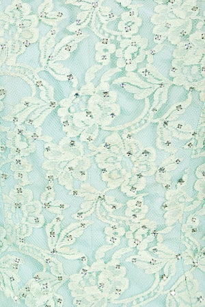 1950's Edith Small Seafoam Blue Rhinestone Lace Tulle One-Shoulder Dress