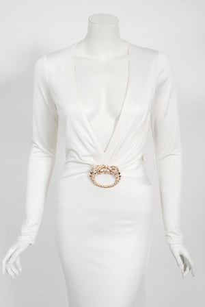 2004 Gucci by Tom Ford Rare White Silk-Jersey Plunge Cut Out Finale Gown