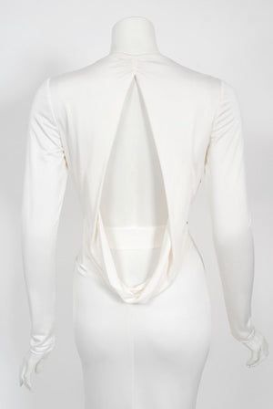 2004 Gucci by Tom Ford Rare White Silk-Jersey Plunge Cut Out Finale Gown