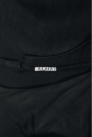1998 Azzedine Alaia Black Knit Hourglass Halter Bias-Cut Trained Gown