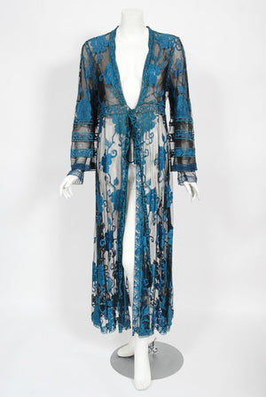 1994 Chloé by Karl Lagerfeld Runway Embroidered Roses Sheer Net Gown
