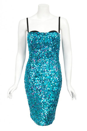 2000 Dolce & Gabbana 'Legally Blonde' Blue Sequin Bodycon Bra Mini Dress