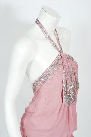 2003 Christian Dior by Galliano Beaded Pale Pink Silk Flapper Mini Dress