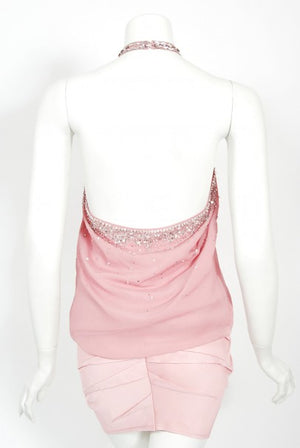 2003 Christian Dior by Galliano Beaded Pale Pink Silk Flapper Mini Dress