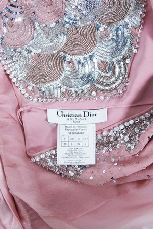 2003 Christian Dior by Galliano Beaded Pale Pink Silk Flapper Mini Dress