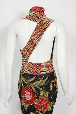 2004 Iconic Whitney Houston Custom Couture Fully Beaded Floral Silk Trained Gown