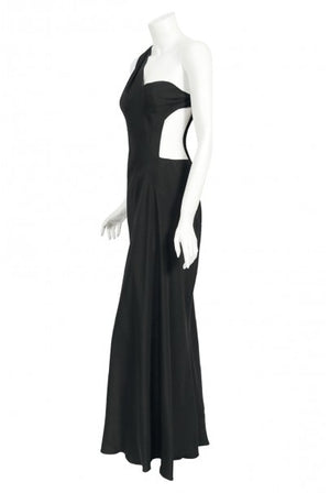 1994 Philippe Venet Couture Black Silk Asymmetric Cut Out Bias-Cut Gown