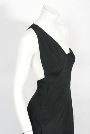 1994 Philippe Venet Couture Black Silk Asymmetric Cut Out Bias-Cut Gown