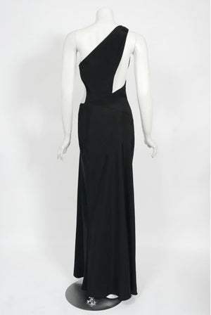 1994 Philippe Venet Couture Black Silk Asymmetric Cut Out Bias-Cut Gown