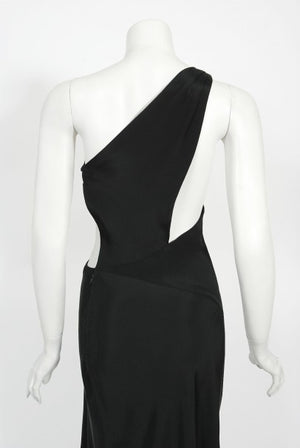 1994 Philippe Venet Couture Black Silk Asymmetric Cut Out Bias-Cut Gown