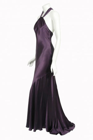 1998 Gianni Versace Couture Purple Silk Halter Bias-Cut Sculpted Gown