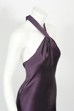 1998 Gianni Versace Couture Purple Silk Halter Bias-Cut Sculpted Gown