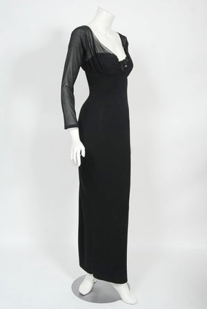 2001 Dolce & Gabbana Sheer Black Silk Built-In Bra Plunge Hourglass Gown