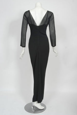 2001 Dolce & Gabbana Sheer Black Silk Built-In Bra Plunge Hourglass Gown